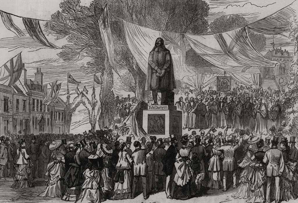 Unveiling the statue of John Bunyan, at Bedford. Bedfordshire 1874 old print